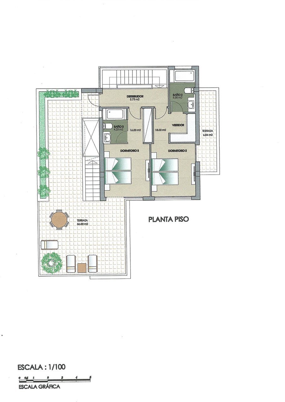 Exklusive Villen mit 3 Schlafzimmern, 3 Bädern, 1 Gäste-WC, Dachterrasse und Privatpool nur 600 m vom Strand