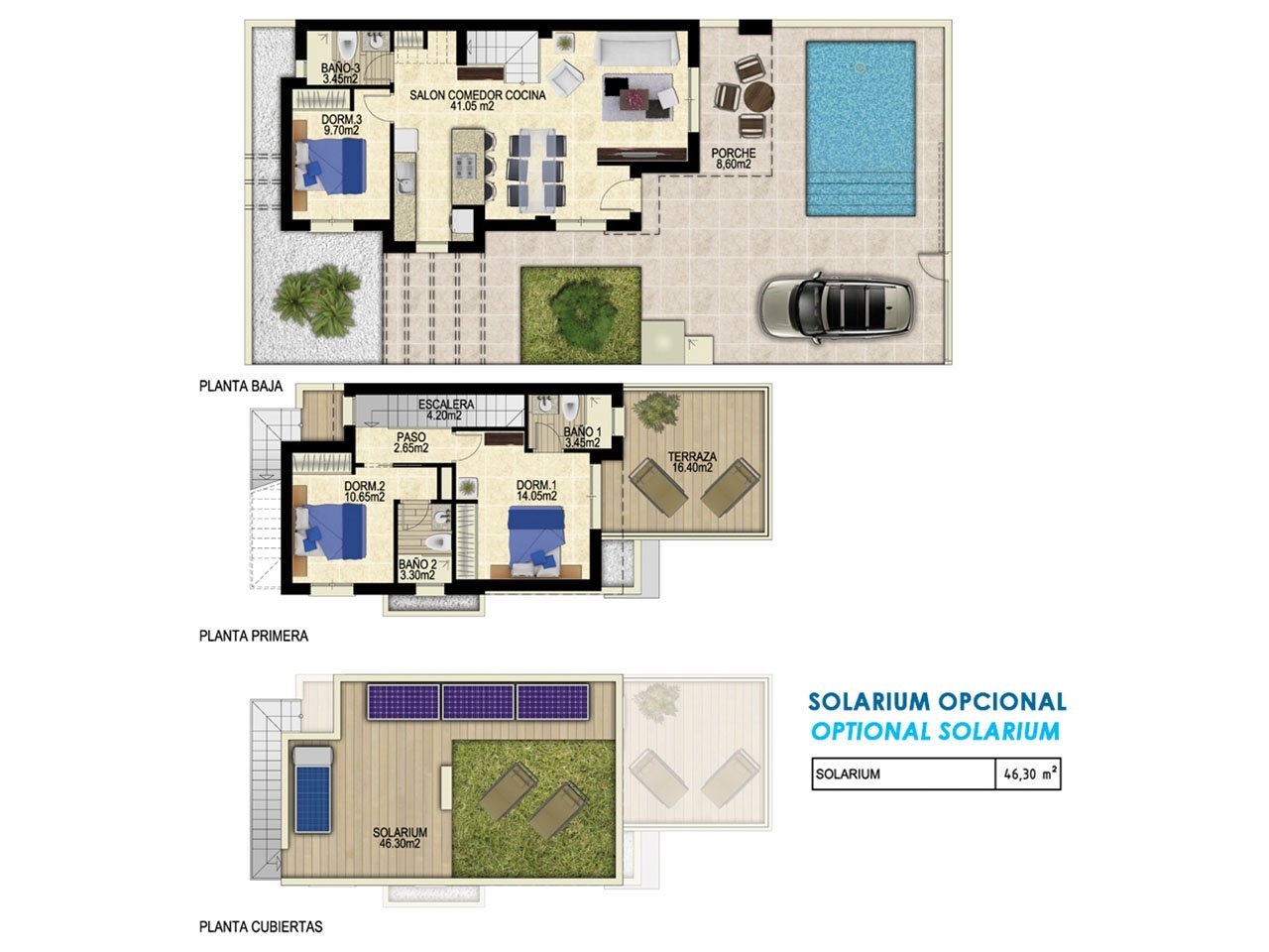 Villen mit 3 Schlafzimmern, 3 Bädern und Privatpool in einer Golfanlage