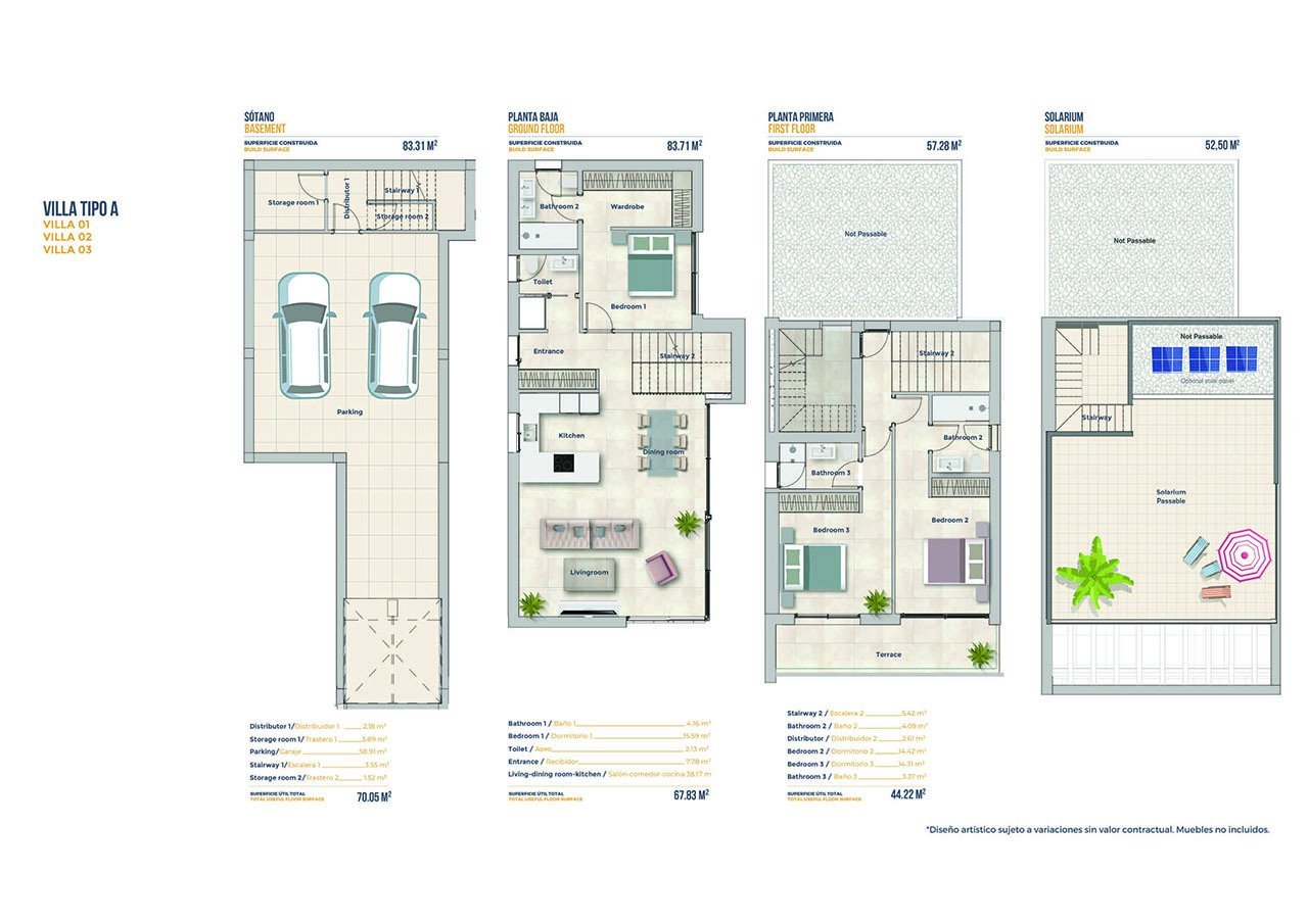 Exklusive Villen mit 3 Schlafzimmern, 3 Bädern, Gäste-WC, Keller, Privatpool und Dachterrasse mit Meerblick in wunderschöner Umgebung