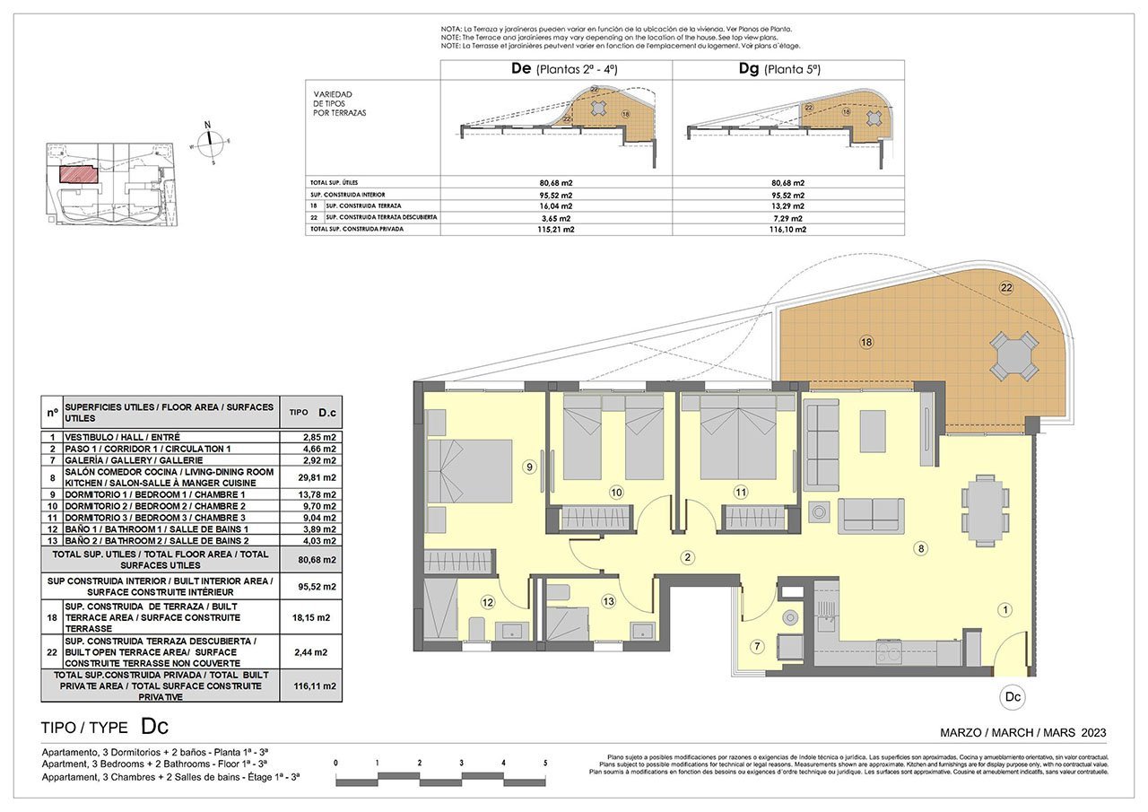 Appartements mit 3 Schlafzimmern, 2 Bädern, Klimaanlage, Fußbodenheizung in Bädern, Tiefgaragen-Stellplatz und Meerblick nur 300 m vom Strand