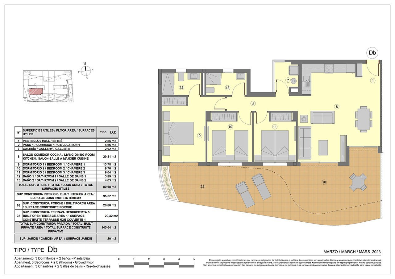 Appartements mit 3 Schlafzimmern, 2 Bädern, Klimaanlage, Fußbodenheizung in Bädern, Tiefgaragen-Stellplatz und Meerblick nur 300 m vom Strand