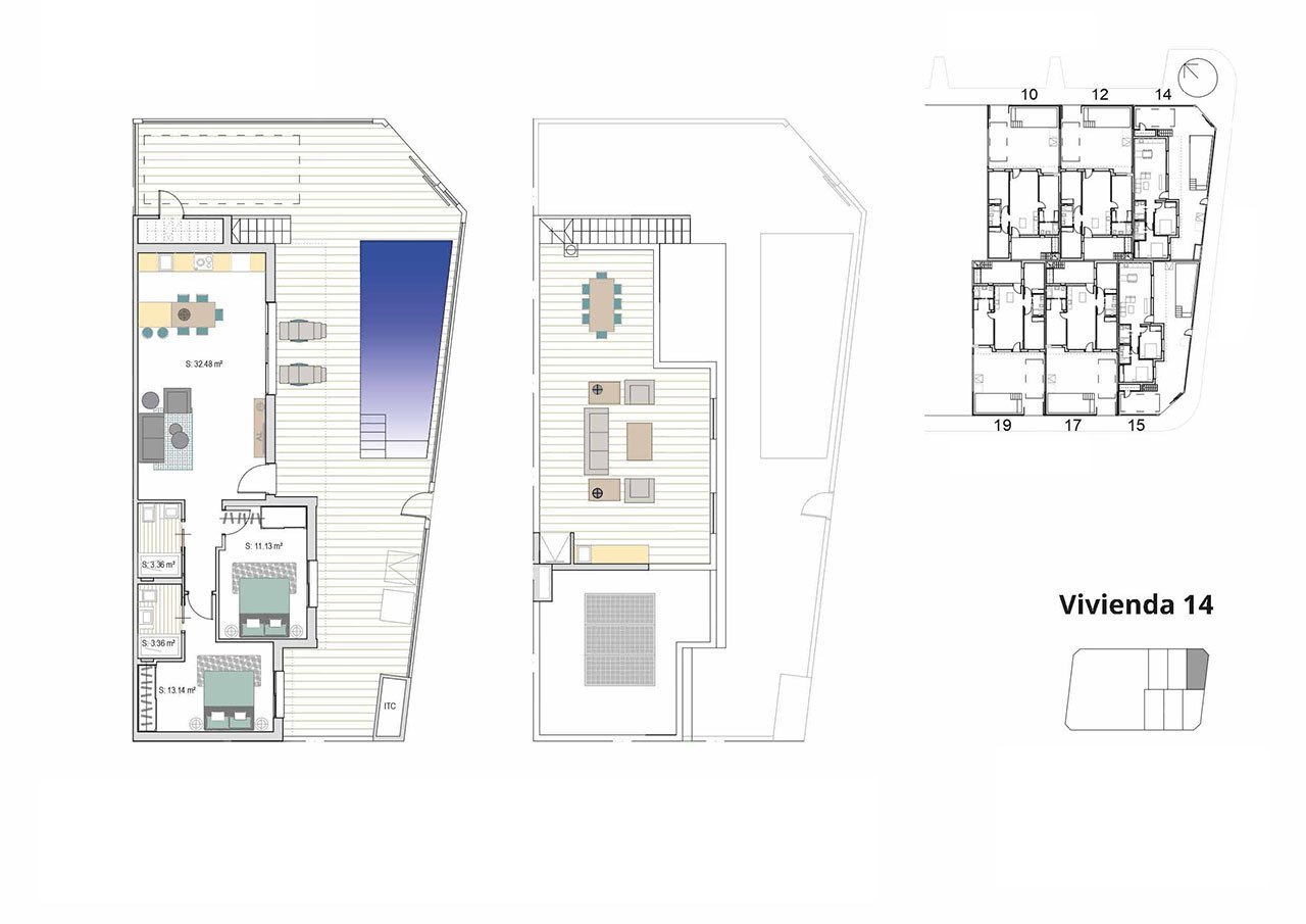Reihenhaus-Villen mit 2 Schlafzimmern, 2 Bädern, Dachterrasse, Privatpool und Kfz-Stellplatz