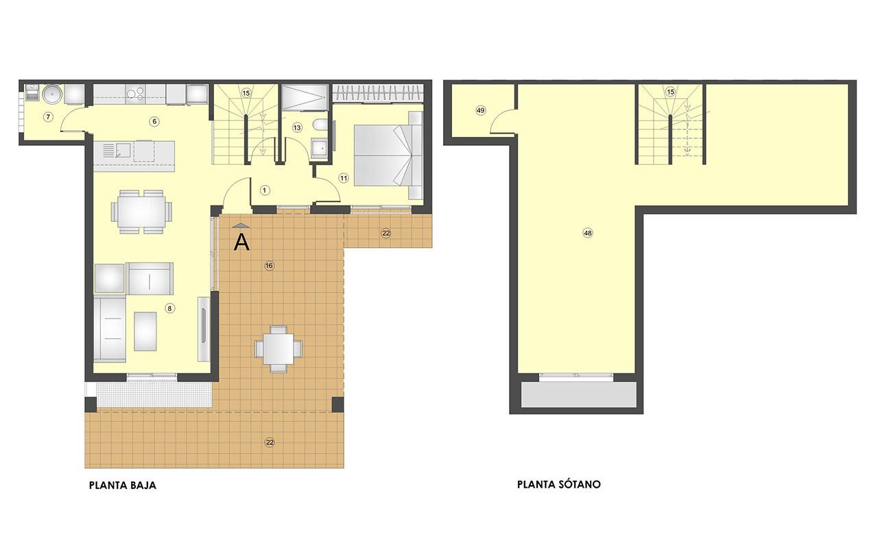 Doppelhaushälften mit 3 Schlafzimmern, 2 Bädern, Keller, Dachterrasse mit Meerblick und optionalem Privatpool nur 400 m vom Strand