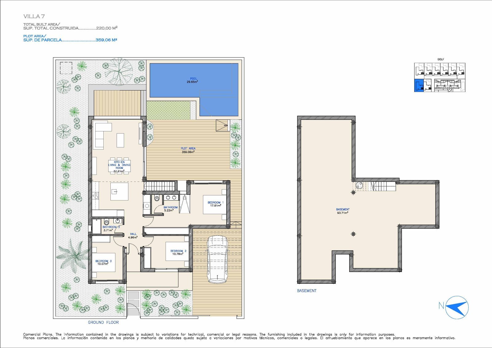 Villen mit 3 Schlafzimmern, 2 Bädern, Vorinstallation Klimaanlage, Privatpool und Meerblick direkt am Golfplatz von La Serena Golf