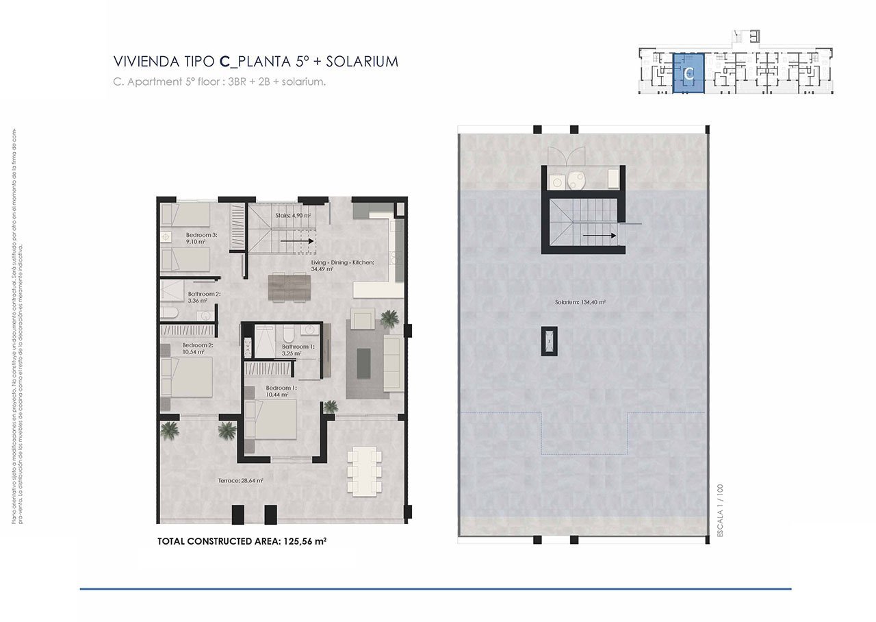 Penthouse-Wohnungen mit 3 Schlafzimmern, 2 Bädern, Vorinstallation Klimaanlage, Kfz-Stellplatz und Gemeinschaftspool nur 700 m vom Strand