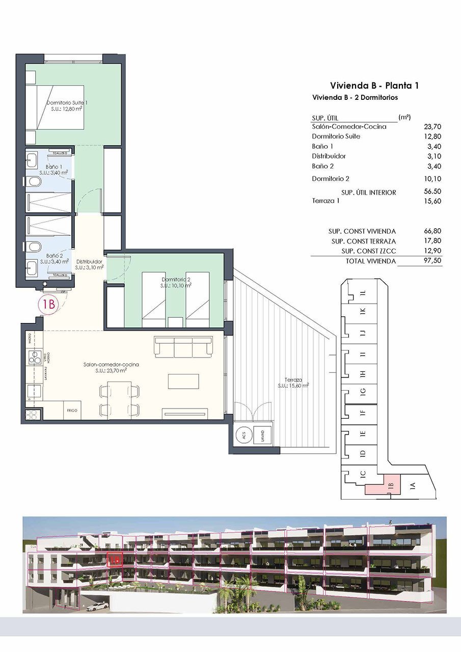 Appartements mit 2 Schlafzimmern, 2 Bädern, Einbauküchen mit Elektrogeräten und Gemeinschaftspool