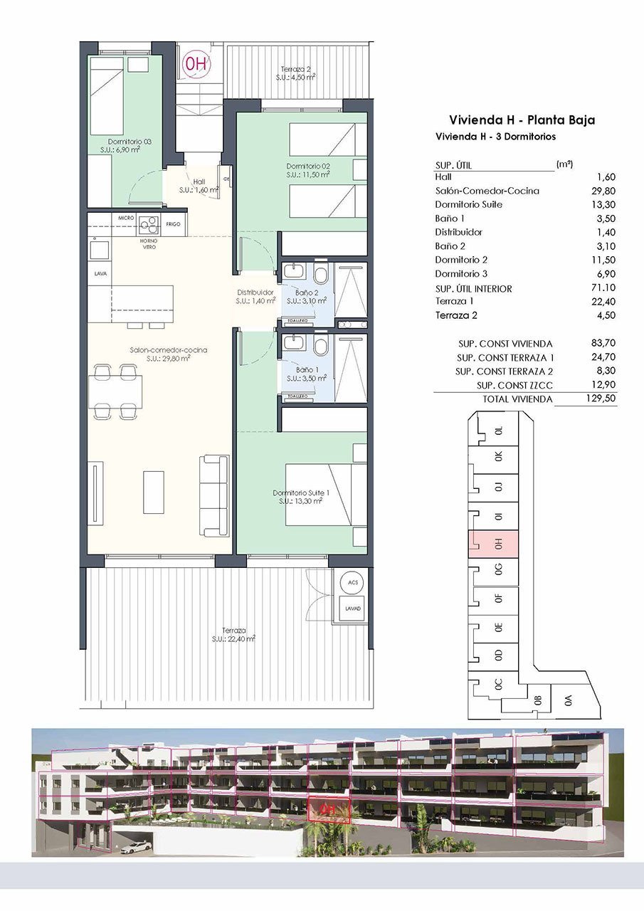 Appartements mit 3 Schlafzimmern, 2 Bädern, Einbauküchen mit Elektrogeräten und Gemeinschaftspool