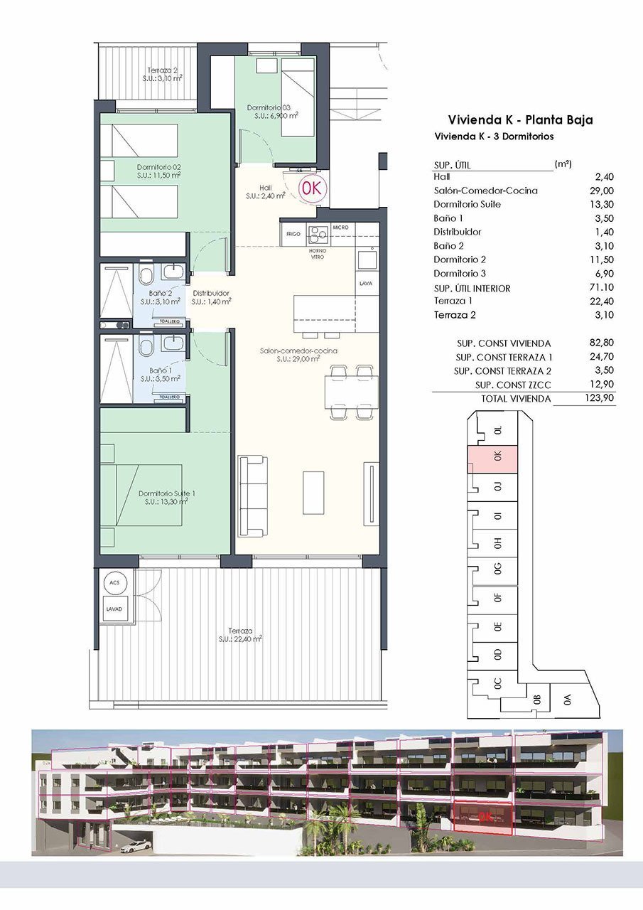 Appartements mit 3 Schlafzimmern, 2 Bädern, Einbauküchen mit Elektrogeräten und Gemeinschaftspool
