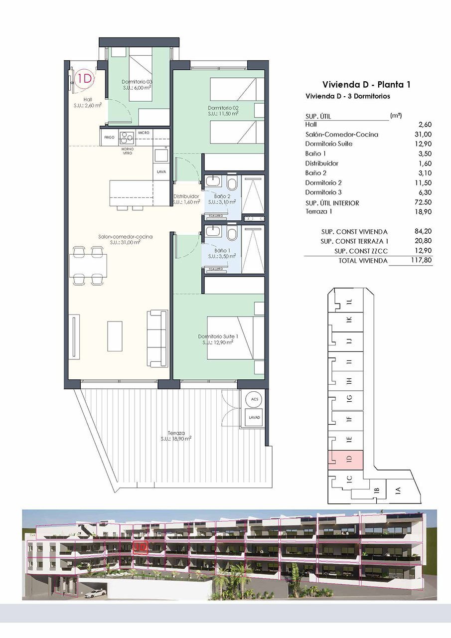 Appartements mit 3 Schlafzimmern, 2 Bädern, Einbauküchen mit Elektrogeräten und Gemeinschaftspool