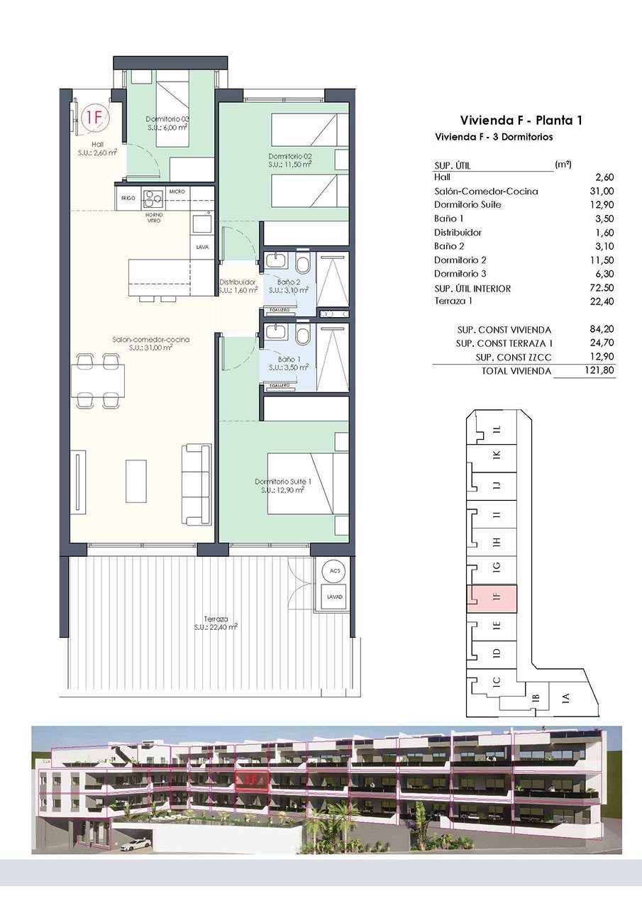 Appartements mit 3 Schlafzimmern, 2 Bädern, Einbauküchen mit Elektrogeräten und Gemeinschaftspool