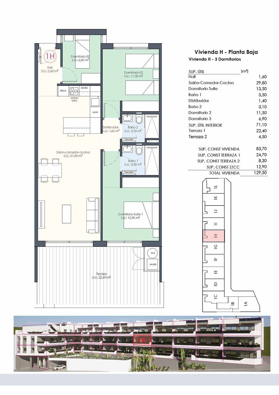 Appartements mit 3 Schlafzimmern, 2 Bädern, Einbauküchen mit Elektrogeräten und Gemeinschaftspool