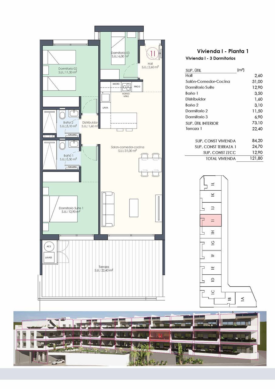 Appartements mit 3 Schlafzimmern, 2 Bädern, Einbauküchen mit Elektrogeräten und Gemeinschaftspool