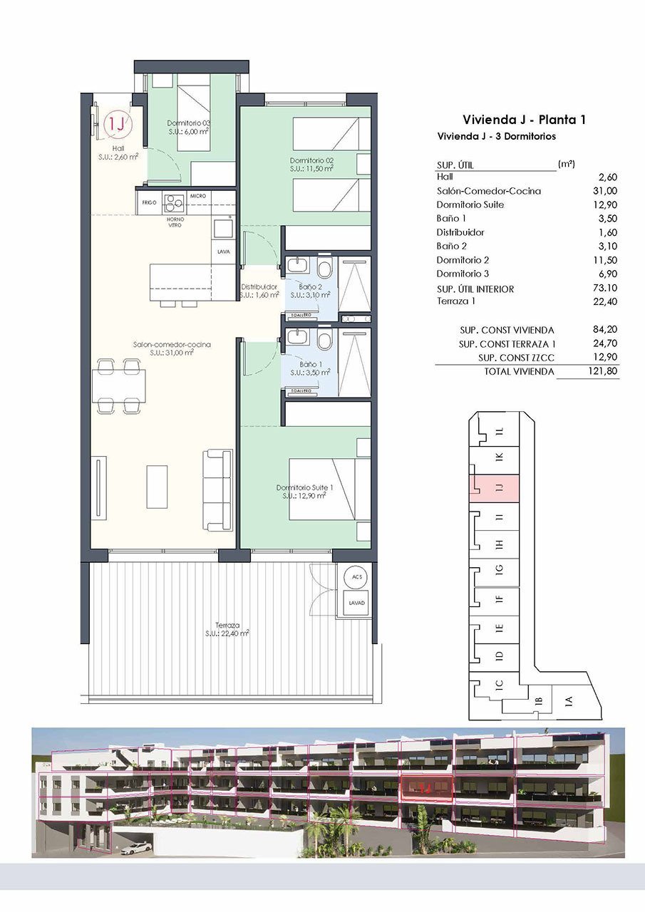 Appartements mit 3 Schlafzimmern, 2 Bädern, Einbauküchen mit Elektrogeräten und Gemeinschaftspool