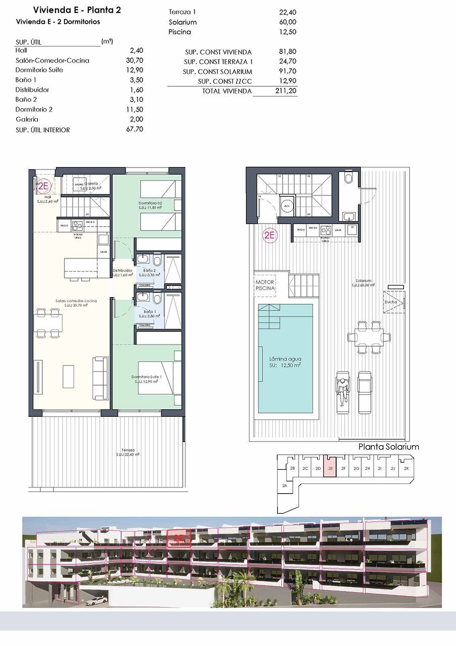Penthouse-Wohnungen mit 2 Schlafzimmern, 2 Bädern, Dachterrasse, WC, Privatpool und Einbauküchen mit Elektrogeräten