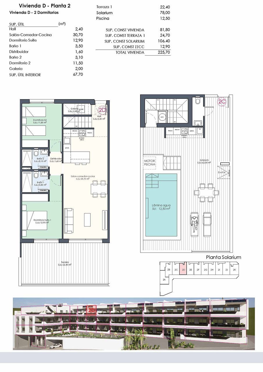 Penthouse-Wohnungen mit 2 Schlafzimmern, 2 Bädern, Dachterrasse, WC, Privatpool und Einbauküchen mit Elektrogeräten