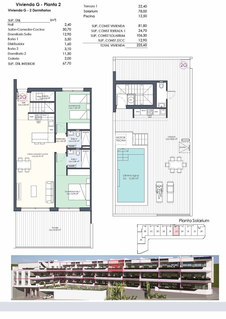 Penthouse-Wohnungen mit 2 Schlafzimmern, 2 Bädern, Dachterrasse, WC, Privatpool und Einbauküchen mit Elektrogeräten