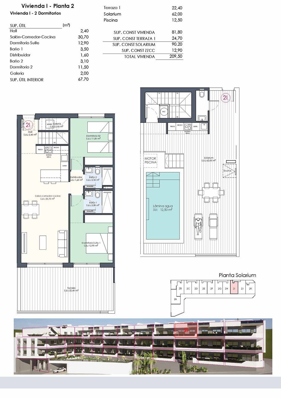 Penthouse-Wohnungen mit 2 Schlafzimmern, 2 Bädern, Dachterrasse, WC, Privatpool und Einbauküchen mit Elektrogeräten