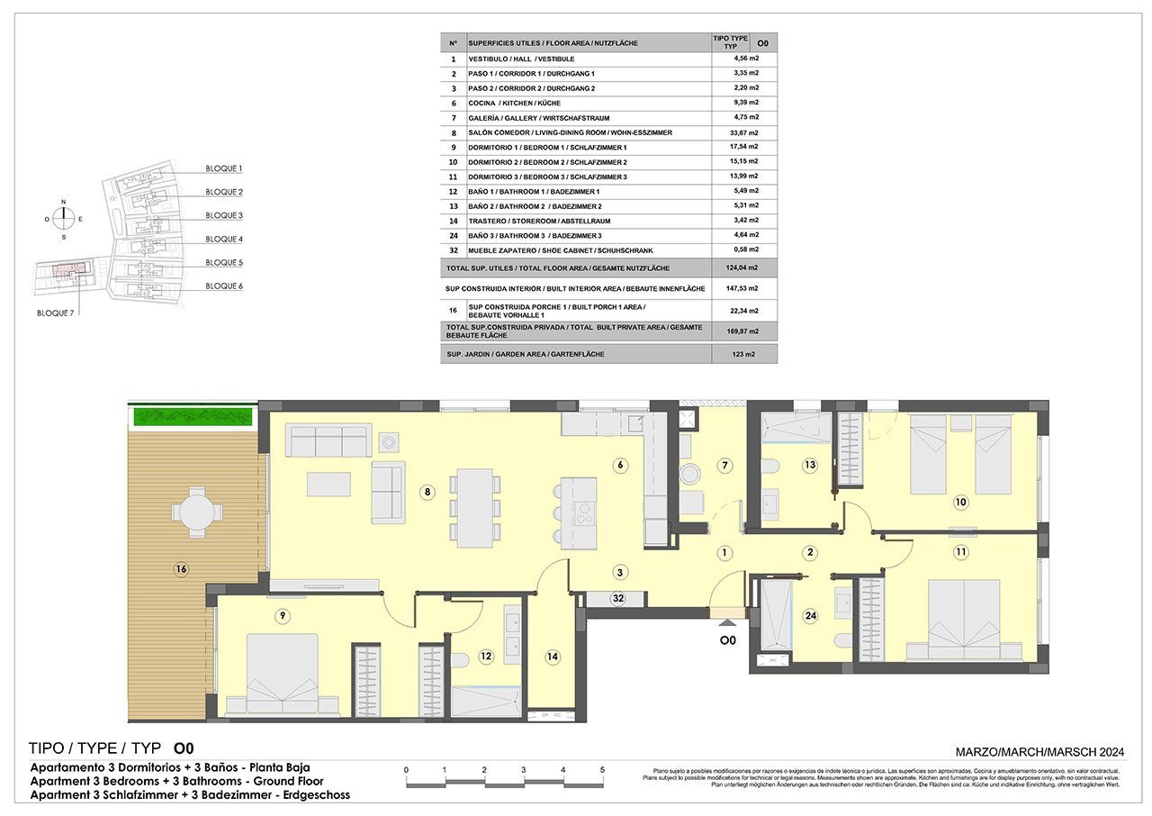 Appartements mit 3 Schlafzimmern, 3 Bädern, Fußbodenheizung in Bädern, Klimaanlage und Gemeinschaftspool nur 300 m vom Strand