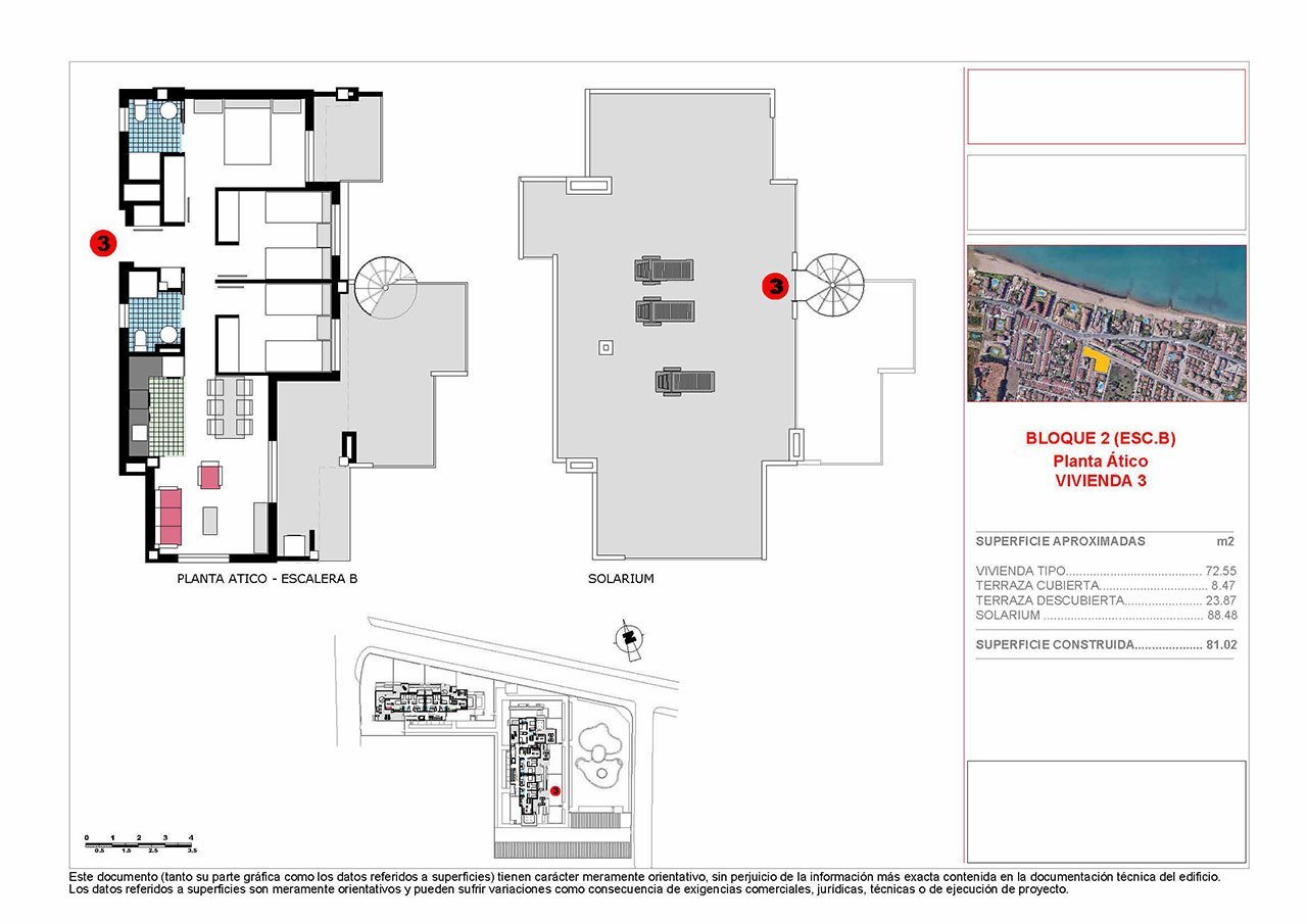 Penthouse-Wohnung mit 3 Schlafzimmern, 2 Bädern, Dachterrasse und Gemeinschaftspool nur 200 m vom Strand