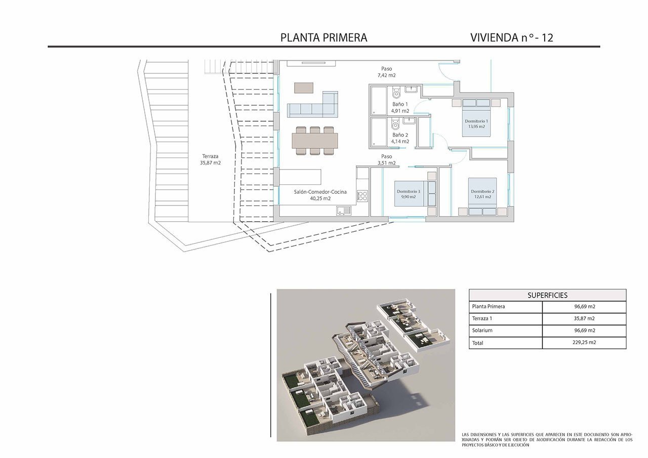 Obergeschoss-Wohnungen mit 3 Schlafzimmern, 2 Bädern, Dachterrasse, Gemeinschaftspool und Meerblick