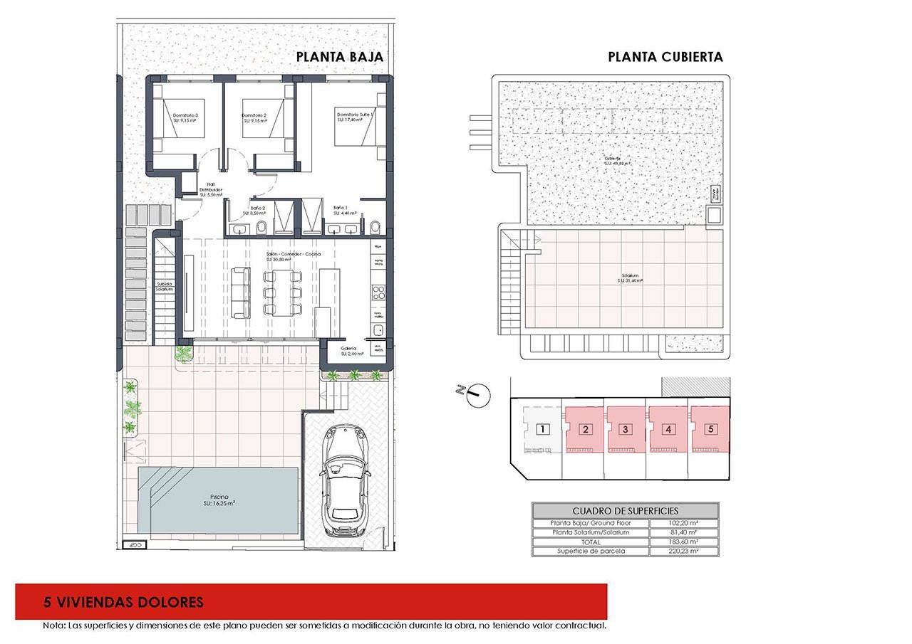 Wunderschöne eingeschossige Villen mit 3 Schlafzimmern, 2 Bädern, Dachterrasse, Privatpool und Kfz-Stellplatz