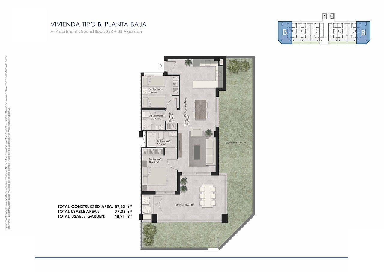Appartements mit 2 Schlafzimmern, 2 Bädern, Vorinstallation Klimaanlage, Kfz-Stellplatz und Gemeinschaftspool nur 700 m vom Strand