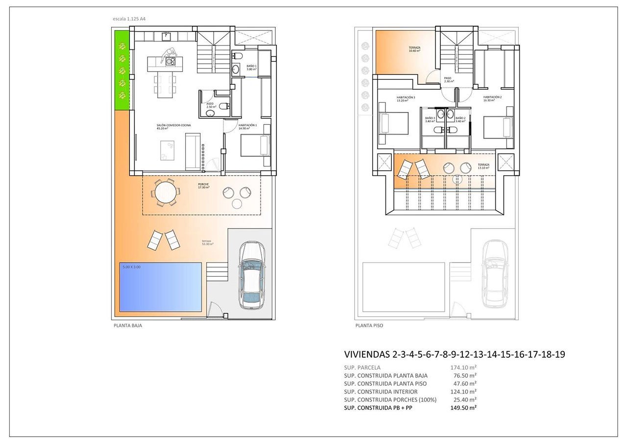 Großzügige Quattrohäuser mit 3 Schlafzimmern, 3 Bädern, Gäste-WC, Privatpool und Kfz-Stellplatz