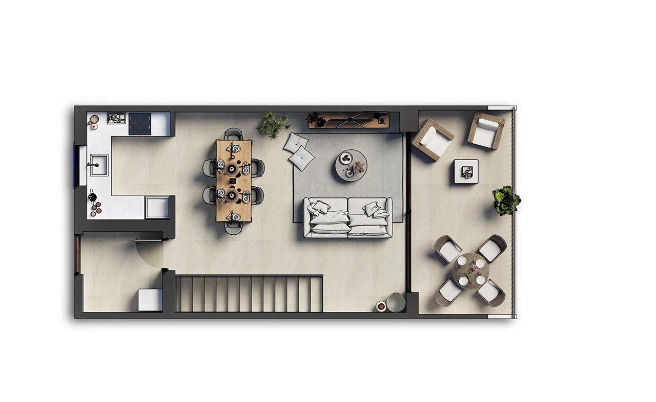 Reihenhäuser mit 2 Schlafzimmern, 2 Bädern, Klimaanlage, Gemeinschaftspool, Tiefgaragenstellplatz und Meerblick