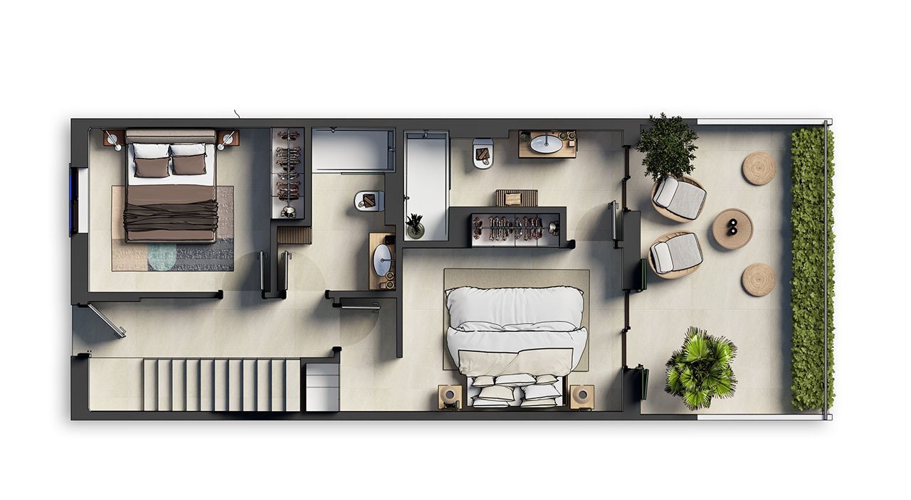 Reihenhäuser mit 2 Schlafzimmern, 2 Bädern, Klimaanlage, Gemeinschaftspool, Tiefgaragenstellplatz und Meerblick