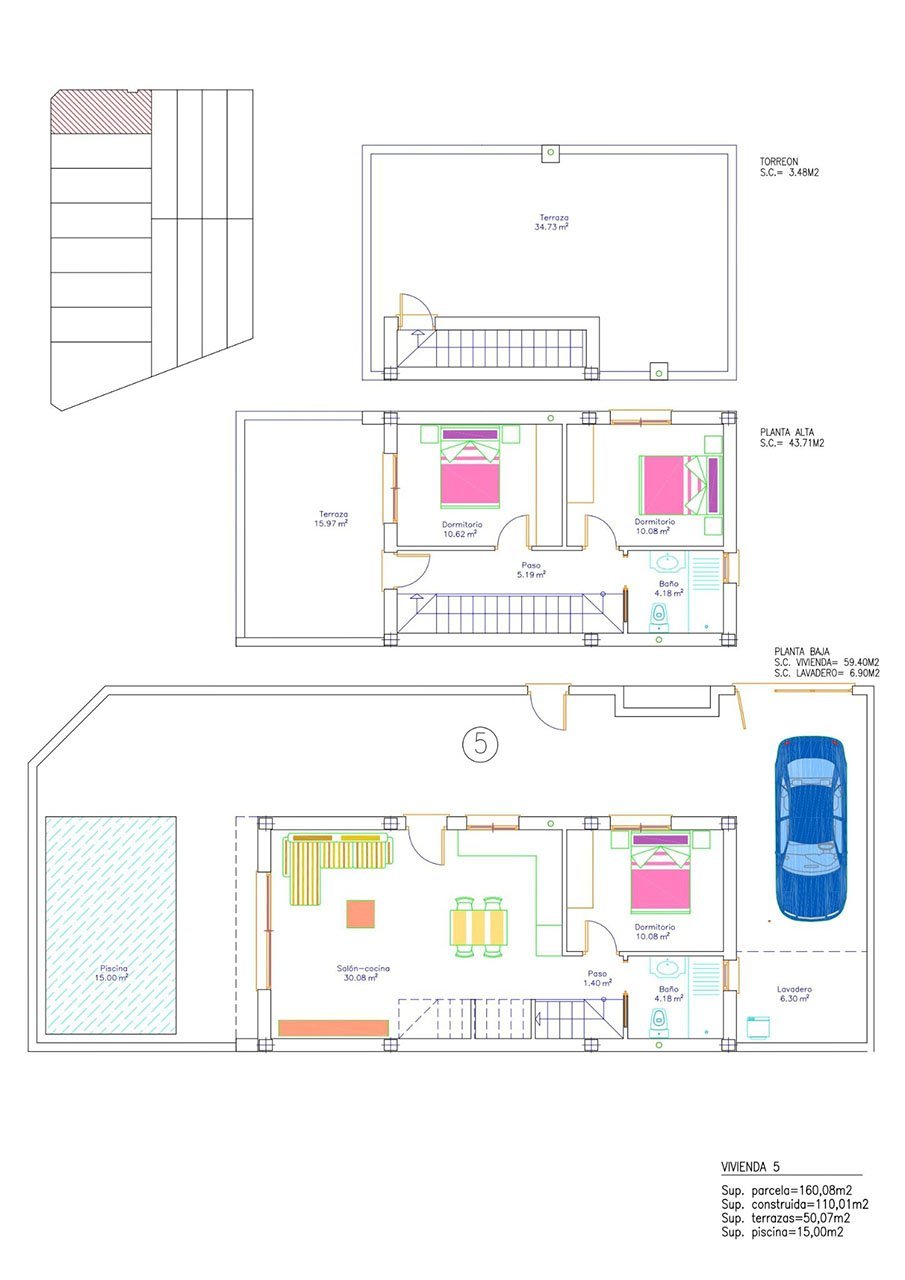 Villen mit 3 Schlafzimmern, 2 Bädern, Dachterrasse und Privatpool