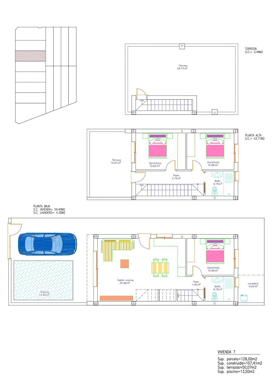 Villen mit 3 Schlafzimmern, 2 Bädern, Dachterrasse und Privatpool