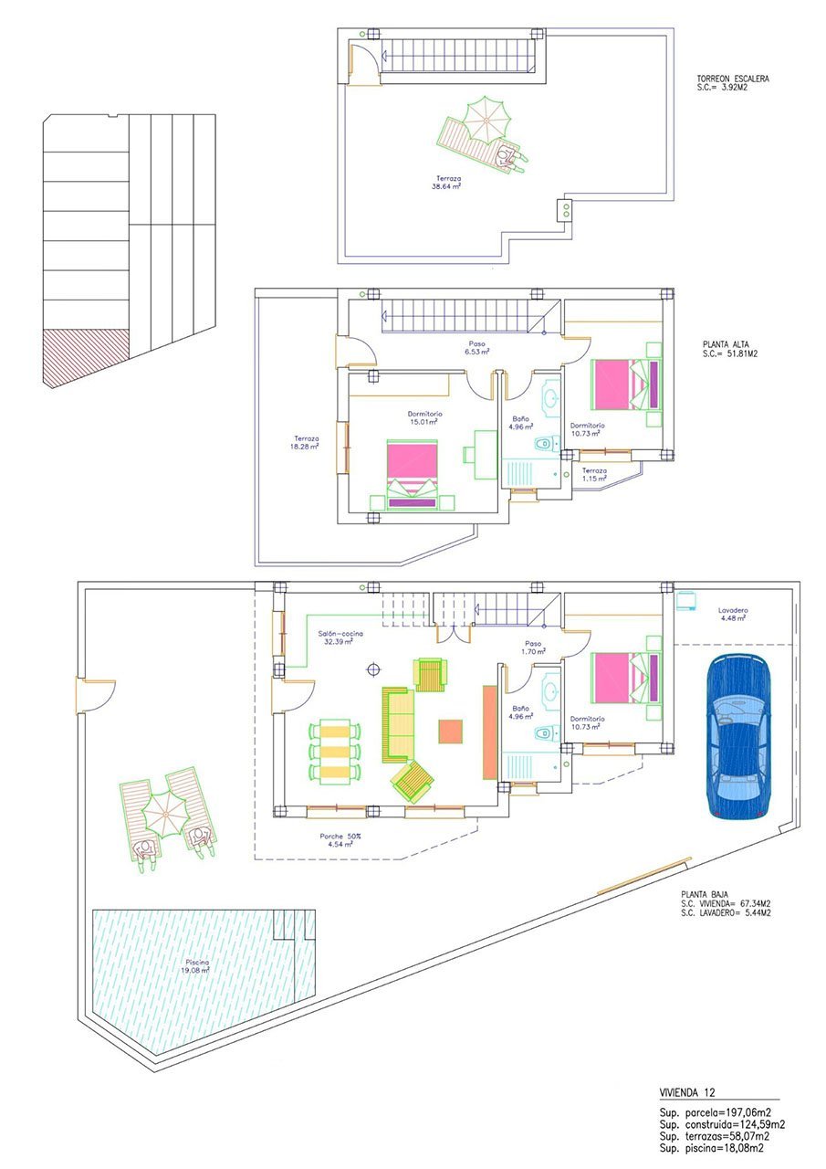 Villen mit 3 Schlafzimmern, 2 Bädern, Dachterrasse und Privatpool