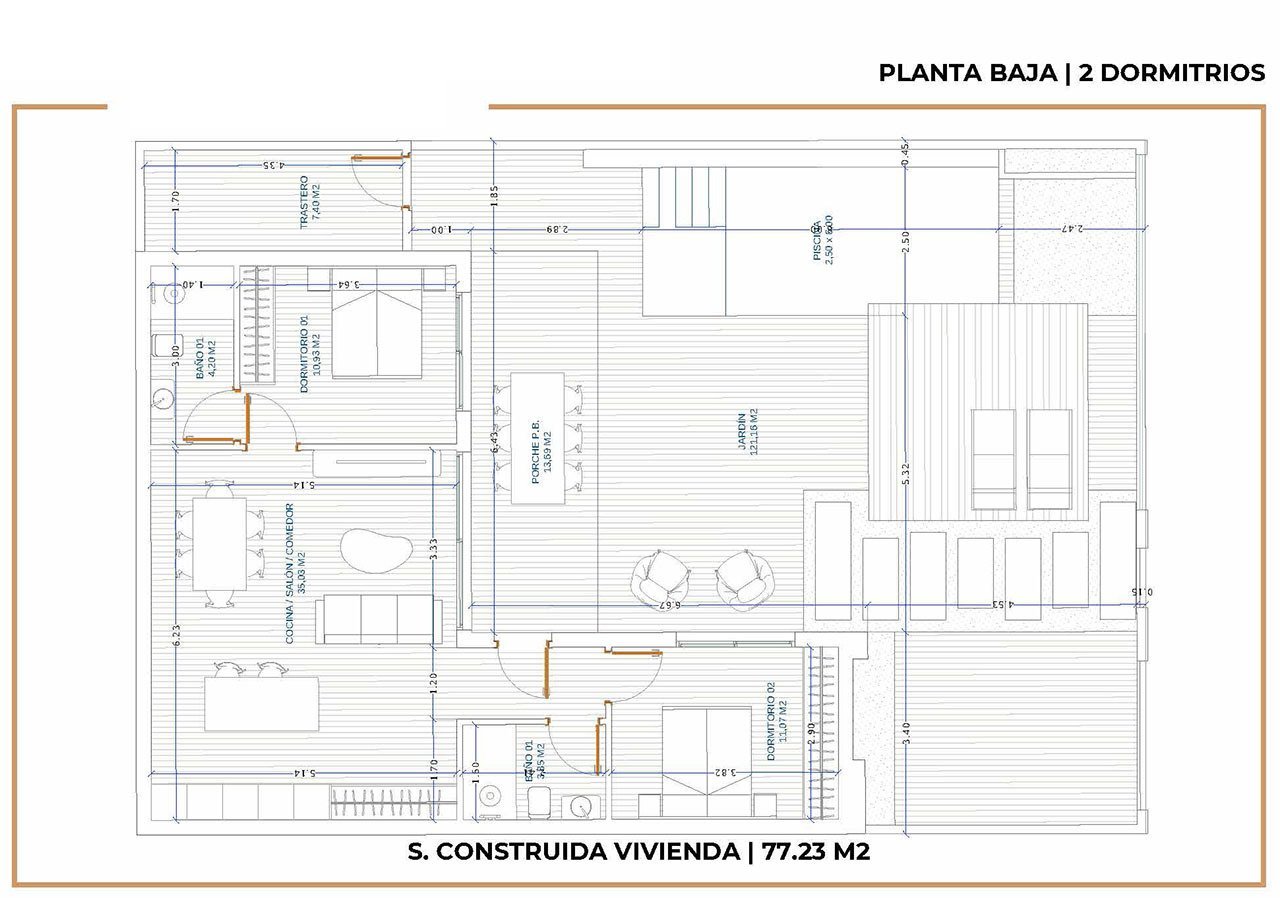 Villen mit 2 Schlafzimmern, 2 Bädern, Einbauküchen mit Elektrogeräten, Kfz-Stellplatz und Privatpool
