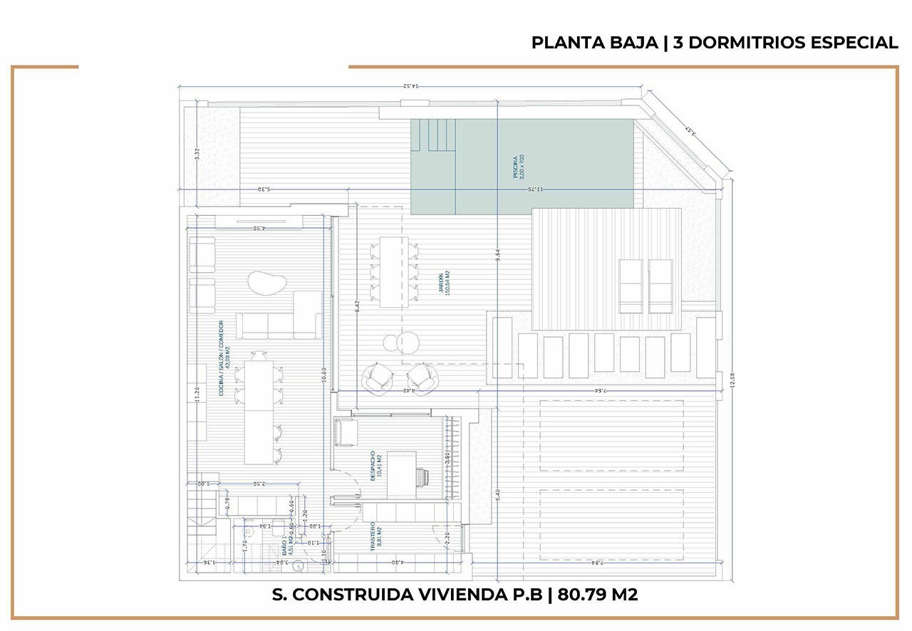 Villen mit 3 Schlafzimmern, 2 Bädern, Gäste-WC, Einbauküchen mit Elektrogeräten, Kfz-Stellplatz und Privatpool