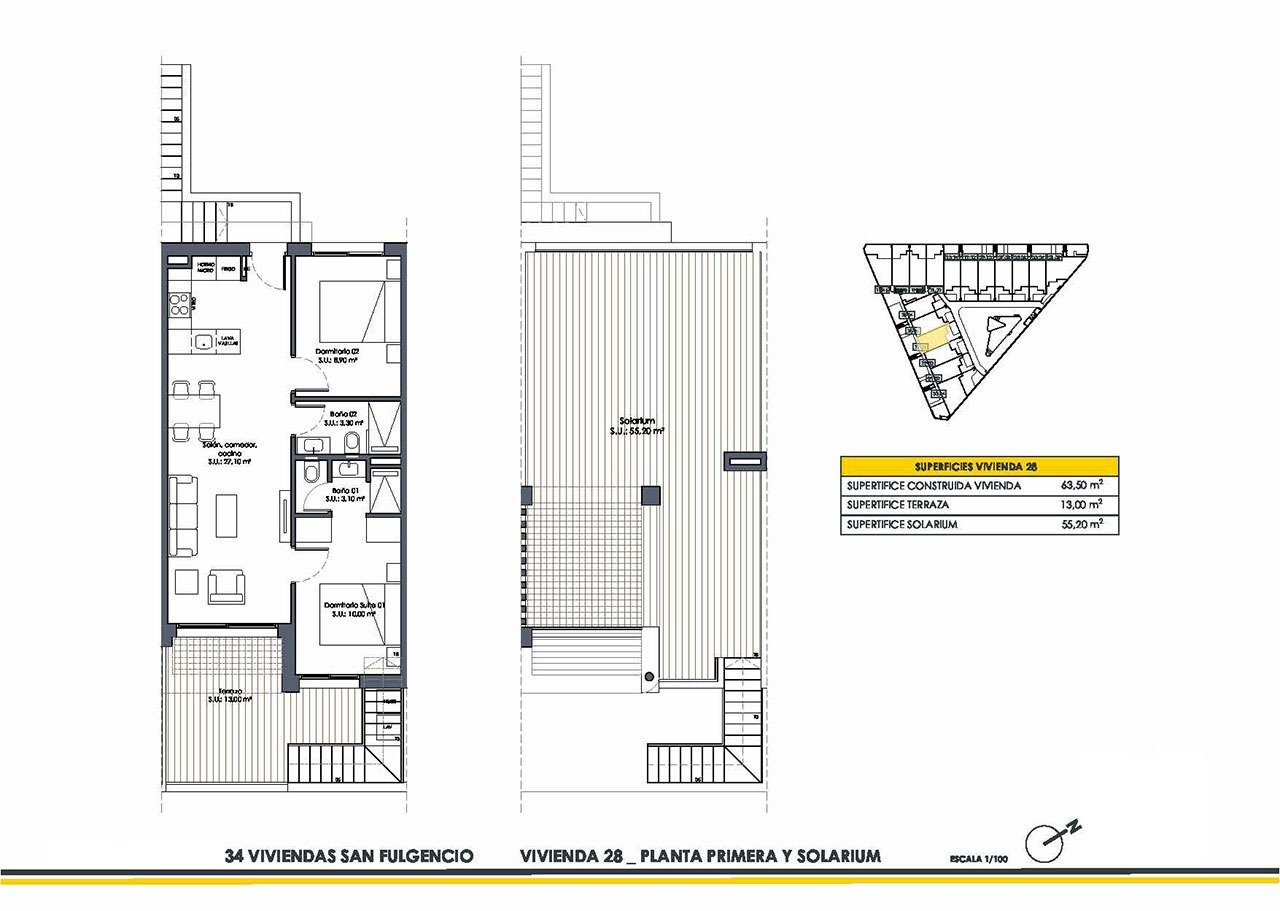 Obergeschoss-Wohnungen mit 2 Schlafzimmern, 2 Bädern, Dachterrasse, Kfz-Stellplatz und Gemeinschaftspool