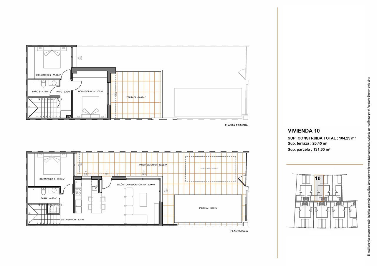Reihenhaus-Villen mit 3 Schlafzimmern, 2 Bädern, Küchen mit Elektrogeräten, Privatpool und Kfz-Stellplatz nur 1,3 km vom Strand