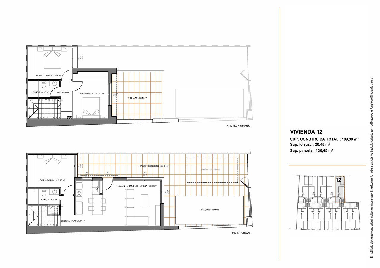 Reihenhaus-Villen mit 3 Schlafzimmern, 2 Bädern, Küchen mit Elektrogeräten, Privatpool und Kfz-Stellplatz nur 1,3 km vom Strand