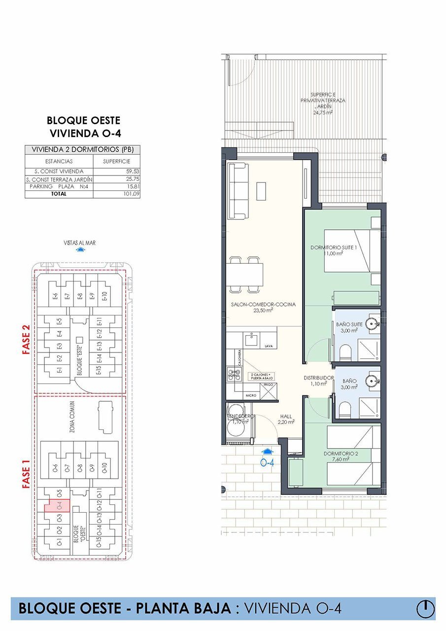 Erdgeschoss-Wohnungen mit 2 Schlafzimmern, 2 Bädern, Tiefgaragenstellplatz und Gemeinschaftspool nur 200 m vom Strand