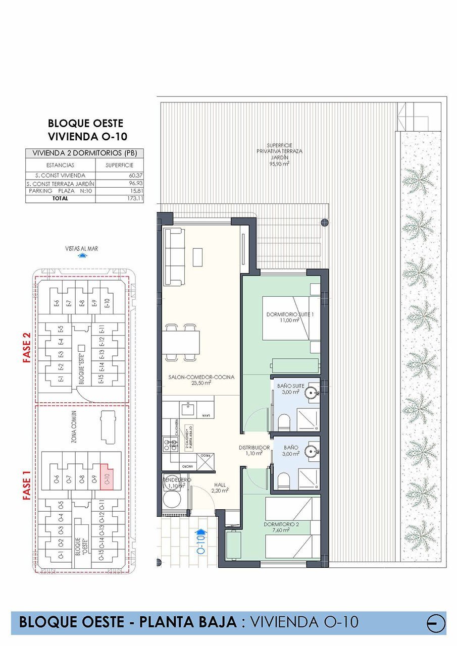 Erdgeschoss-Wohnungen mit 2 Schlafzimmern, 2 Bädern, Tiefgaragenstellplatz und Gemeinschaftspool nur 200 m vom Strand