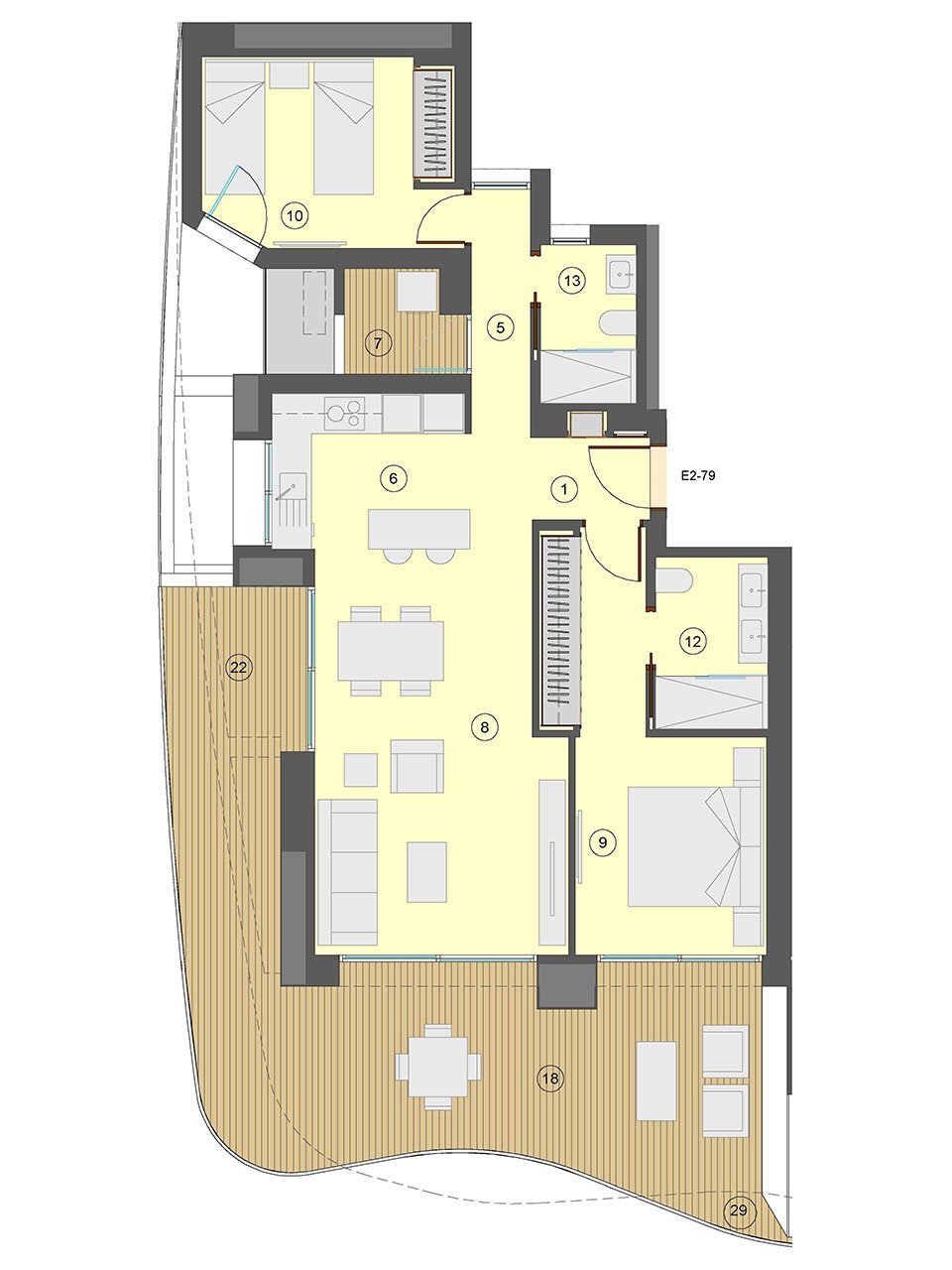 Wohnungen mit 2 Schlafzimmern, 2 Bädern, Klimaanlage, Fußbodenheizung in Bädern, Kfz-Stellplatz und Meerblick nur 100 m vom Strand