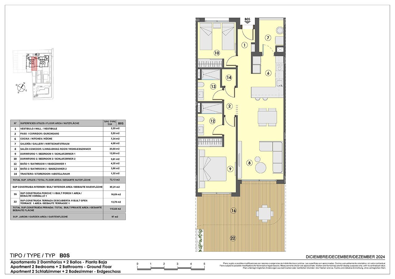 Appartements mit 2 Schlafzimmern, 2 Bädern, Fußbodenheizung in Bädern, Klimaanlage und Gemeinschaftspool nur 250 m vom Meer
