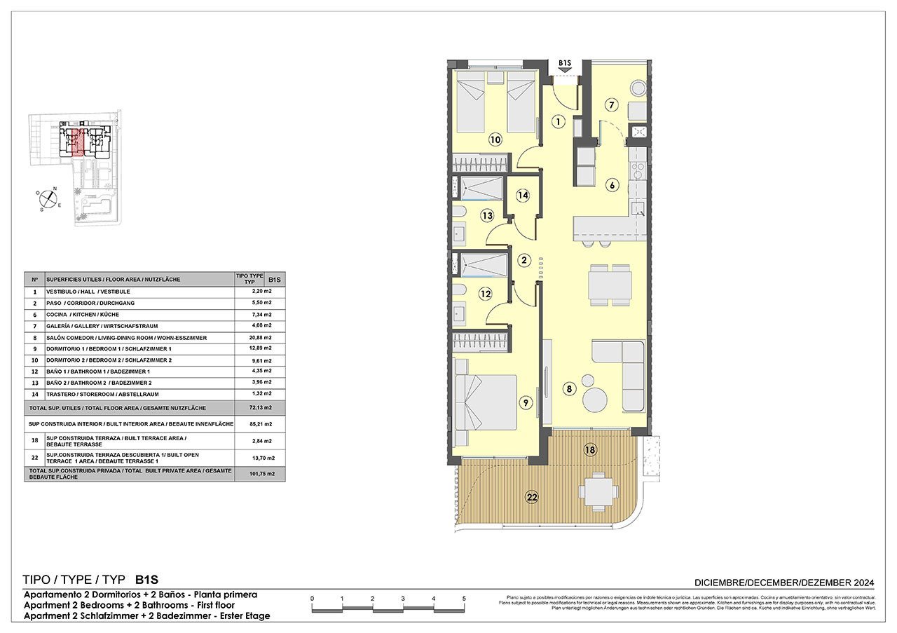 Appartements mit 2 Schlafzimmern, 2 Bädern, Fußbodenheizung in Bädern, Klimaanlage und Gemeinschaftspool nur 250 m vom Meer