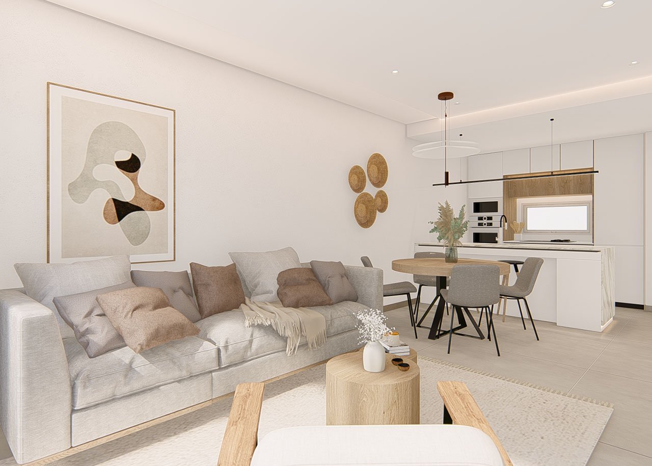 Appartements mit 2 Schlafzimmern, 2 Bädern, Klimaanlage, Einbauküchen mit Elektrogeräten, Tiefgaragenstellplatz, Gemeinschaftspool und Spa
