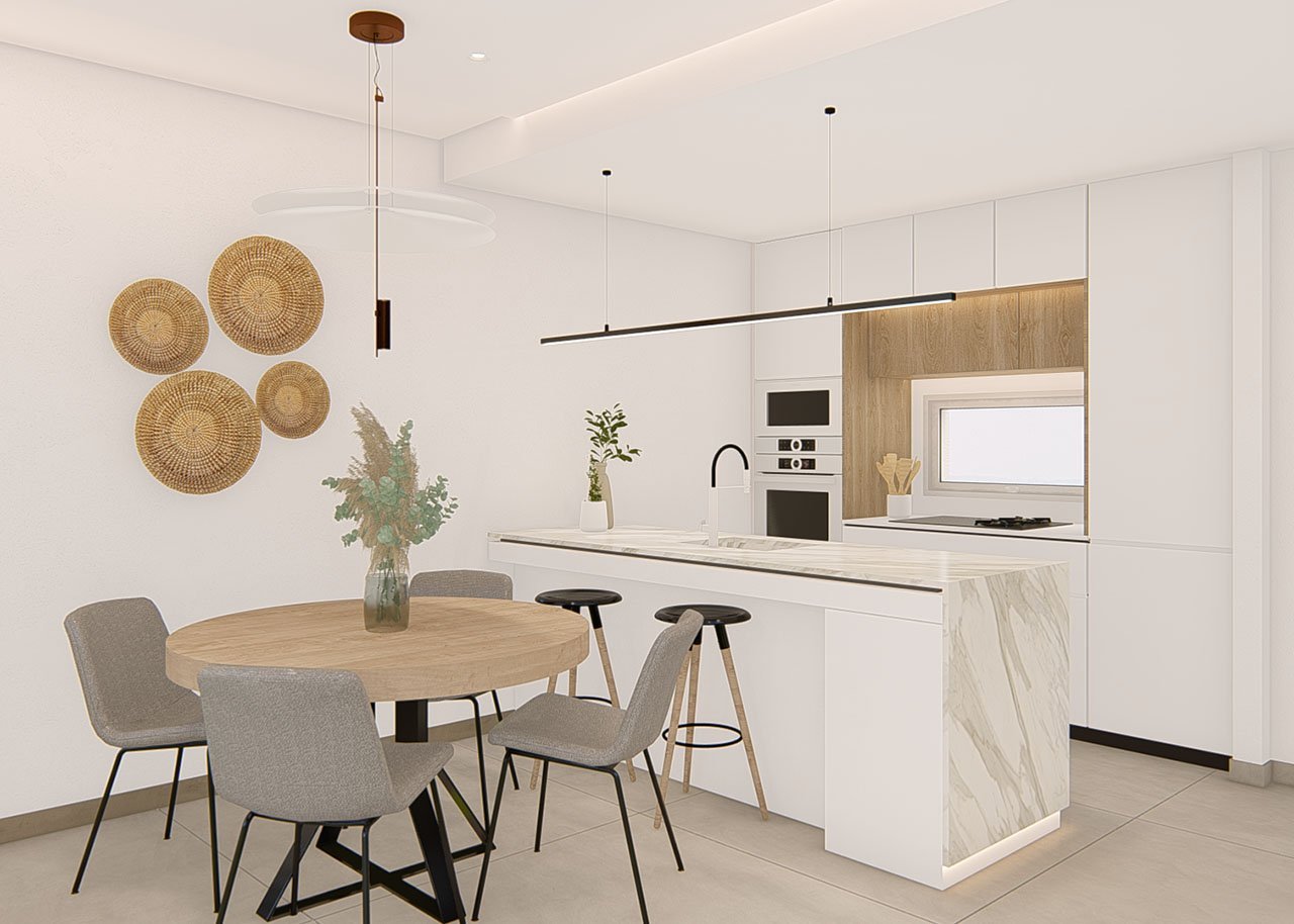Appartements mit 2 Schlafzimmern, 2 Bädern, Klimaanlage, Einbauküchen mit Elektrogeräten, Tiefgaragenstellplatz, Gemeinschaftspool und Spa