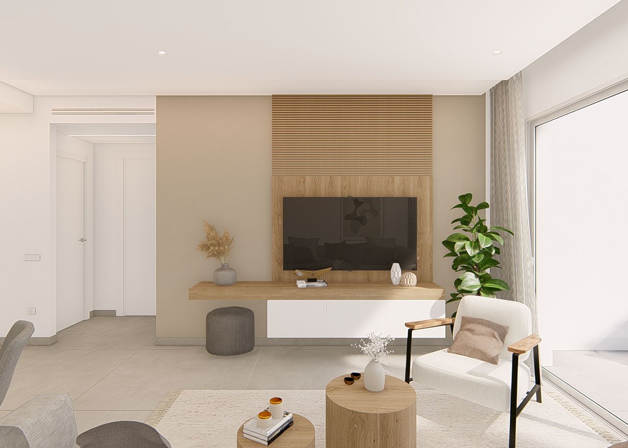 Appartements mit 2 Schlafzimmern, 2 Bädern, Klimaanlage, Einbauküchen mit Elektrogeräten, Tiefgaragenstellplatz, Gemeinschaftspool und Spa