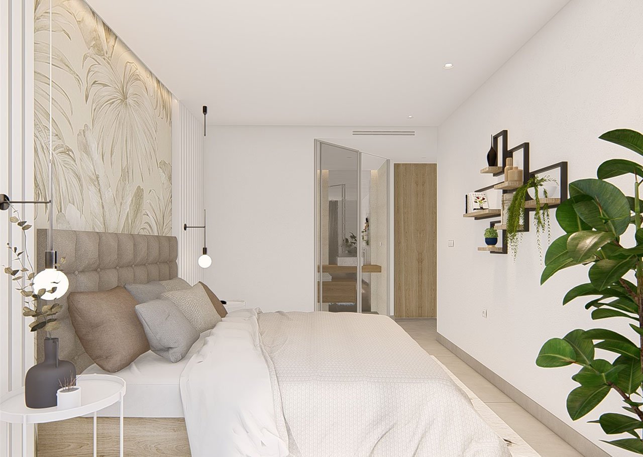 Appartements mit 2 Schlafzimmern, 2 Bädern, Klimaanlage, Einbauküchen mit Elektrogeräten, Tiefgaragenstellplatz, Gemeinschaftspool und Spa