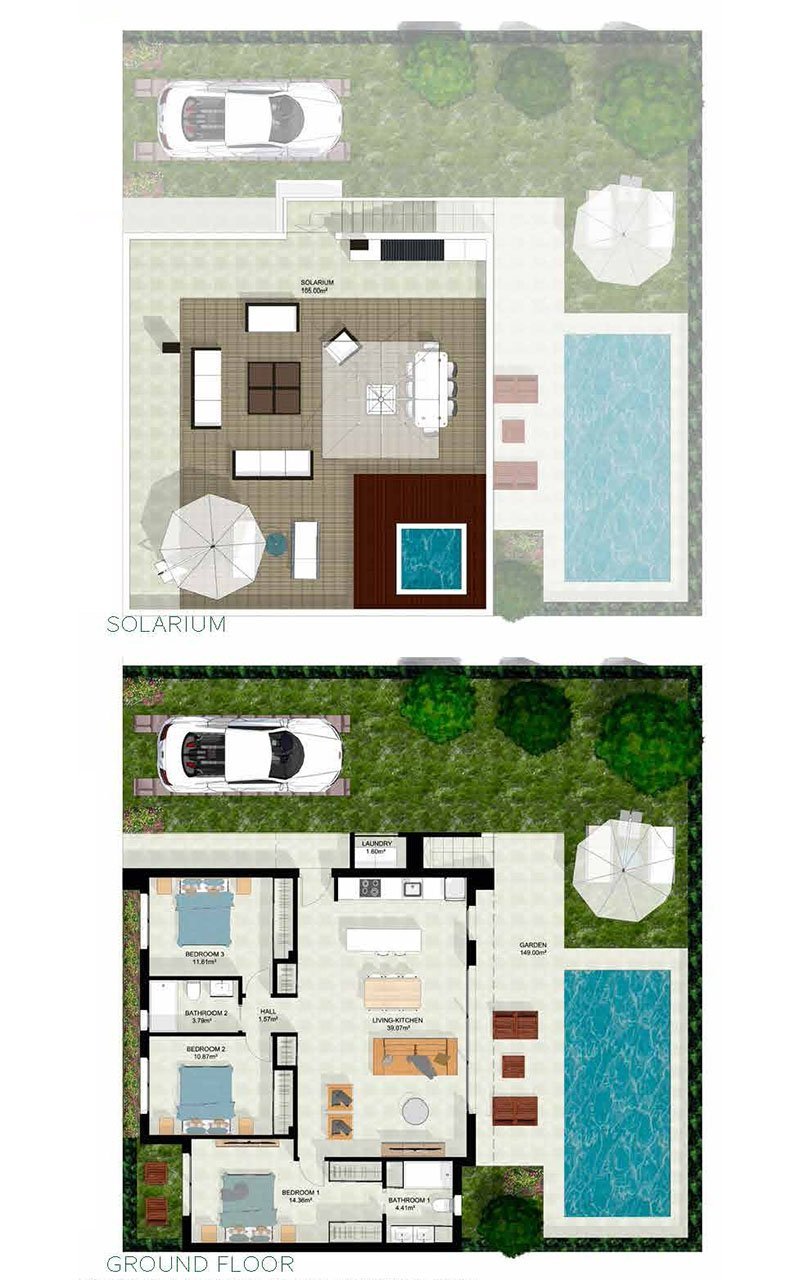 Wunderschöne Villen mit 3 Schlafzimmern, 2 Bädern, Dachterrasse und Privatpool in attraktiver Golfanlage