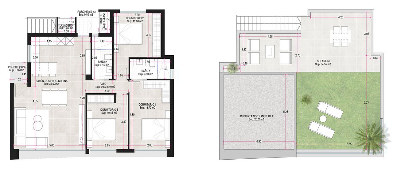 Villen mit 3 Schlafzimmern, 2 Bädern, Dachterrasse, Vorinstallation Klimaanlage und Privatpool im Condado de Alhama Golf Resort