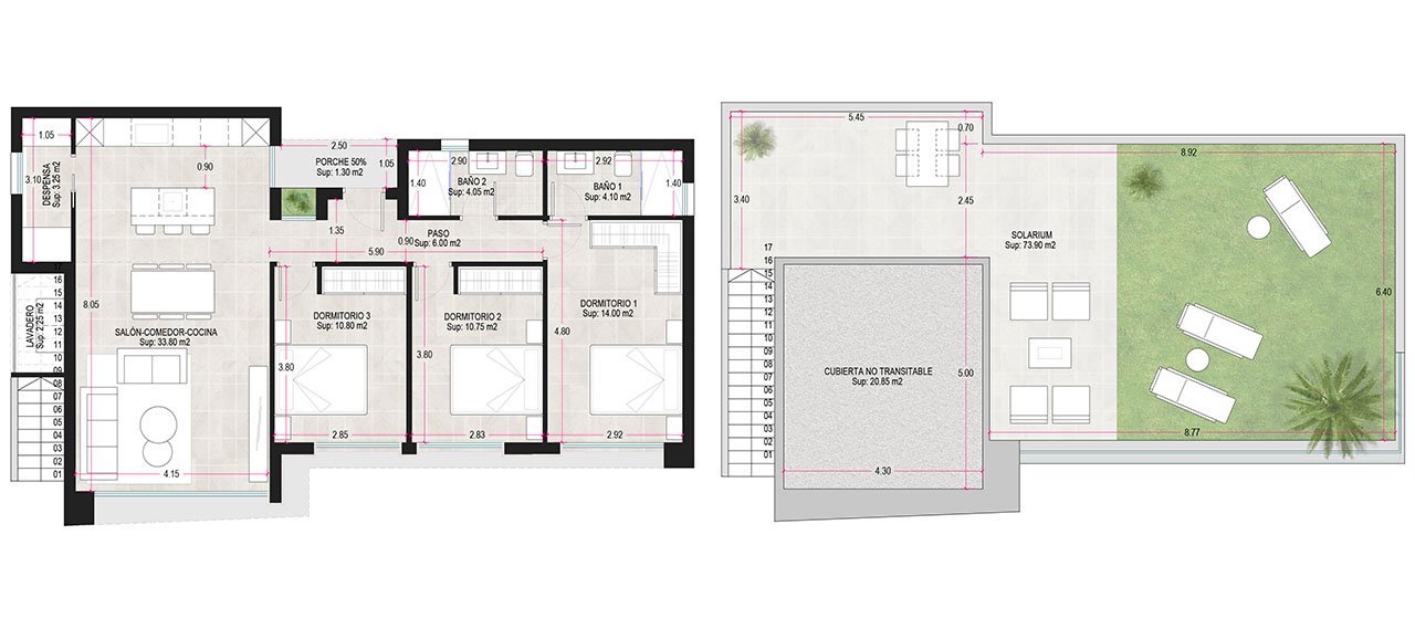 Villen mit 3 Schlafzimmern, 2 Bädern, Dachterrasse, Vorinstallation Klimaanlage und Privatpool im Condado de Alhama Golf Resort