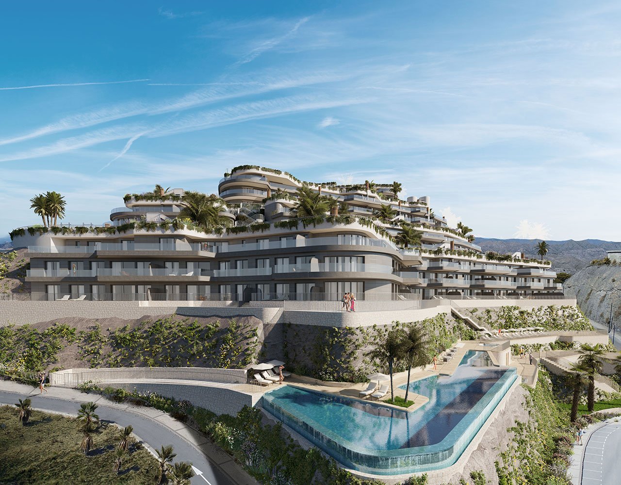 Fantastische Wohnungen mit 1 Schlafzimmern, 1 Badezimmer, Klimaanlage, Tiefgaragenstellplatz, Gemeinschaftspool und Meerblick